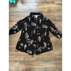Soft Surroundings Tunic Top Womens 1X Black Pagoda Chinese Lantern Asymmetrical